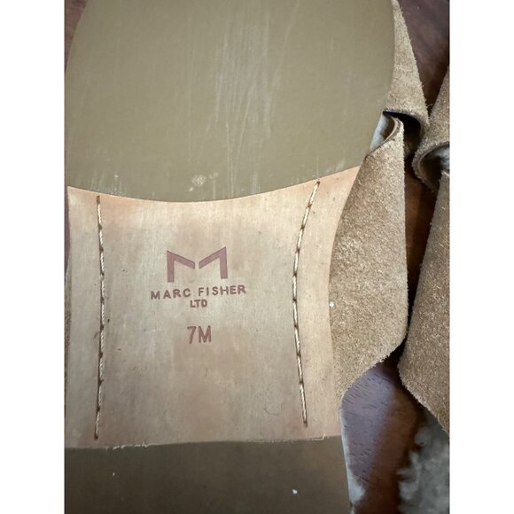 Marc Fisher LTD Women's Canna Shearling Slide‎ Sandals Size 7 Suede Leather Chia - Picture 11 of 11